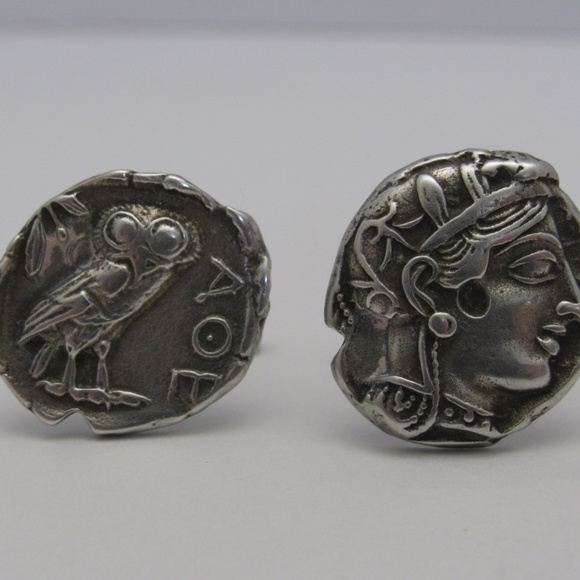 SOLD - Vintage 925 Greek Athena's Owl Cuff Links - Picture 3 of 8